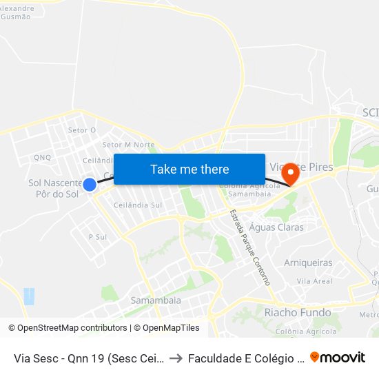 Via Sesc - Qnn 19 (Sesc Ceilândia) to Faculdade E Colégio Mauá map