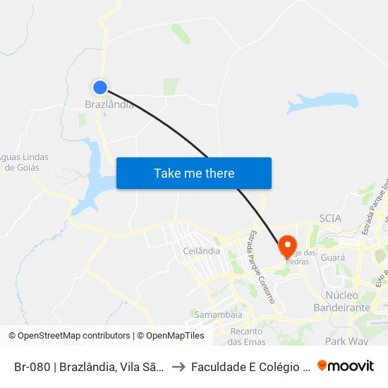 Br-080 | Brazlândia, Vila São José to Faculdade E Colégio Mauá map