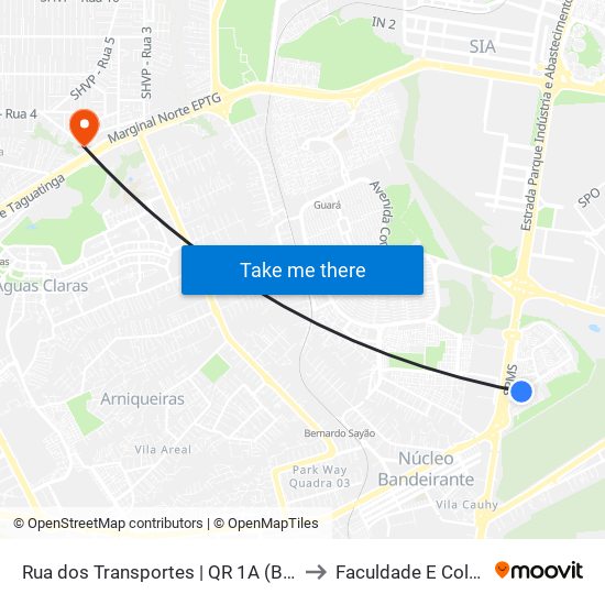 Rua dos Transportes | QR 1A (Banca Alternativa) to Faculdade E Colégio Mauá map