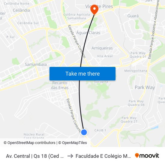 Av. Central | Qs 18 (Ced 01) to Faculdade E Colégio Mauá map