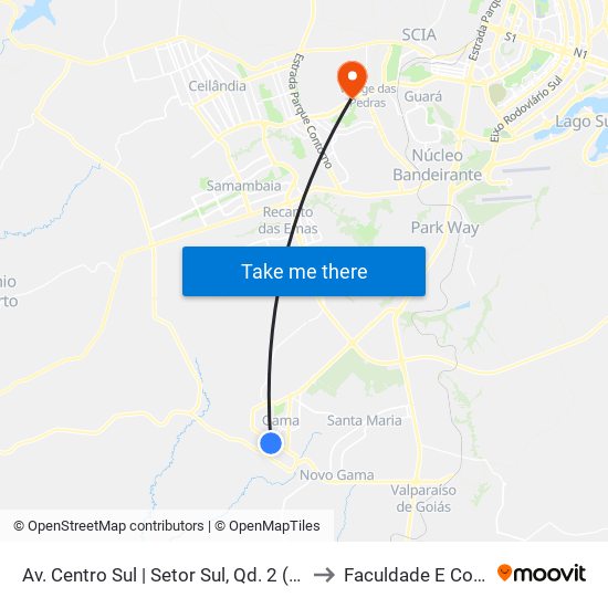 Av. Centro Sul | Setor Sul, Qd. 2 (Centro Radiológico) to Faculdade E Colégio Mauá map