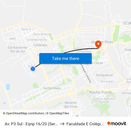 Av. P3 Sul - Eqnp 16/20 (Serve Mais) to Faculdade E Colégio Mauá map