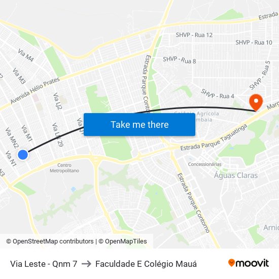 Via Leste - Qnm 7 to Faculdade E Colégio Mauá map