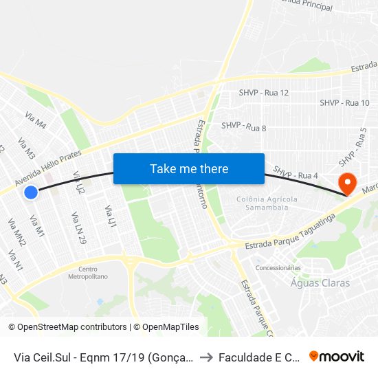 Via Ceil.Sul - Eqnm 17/19 (Gonçalina/Shopping Popular) to Faculdade E Colégio Mauá map