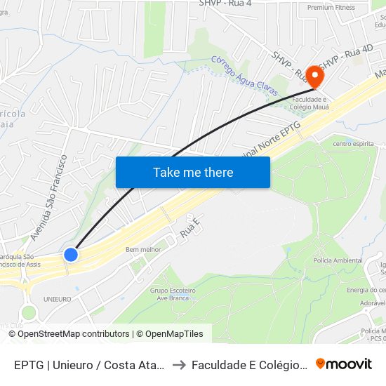 EPTG | Unieuro / Costa Atacadista to Faculdade E Colégio Mauá map