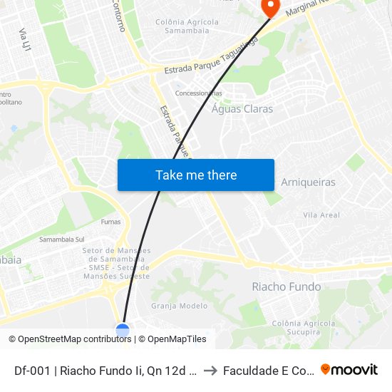 Df-001 | Riacho Fundo Ii, Qn 12d (Passarela Da Unire) to Faculdade E Colégio Mauá map