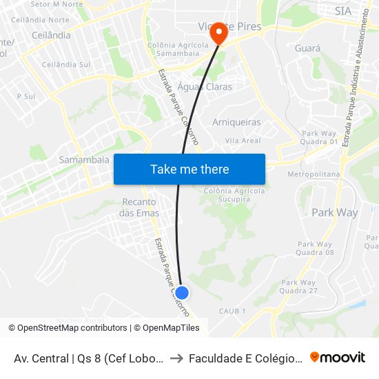 Av. Central | Qs 8 (Cef Lobo Guará) to Faculdade E Colégio Mauá map