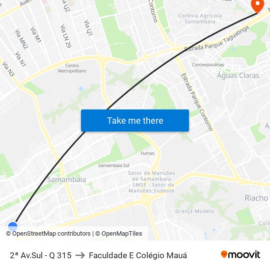 2ª Av.Sul - Q 315 to Faculdade E Colégio Mauá map