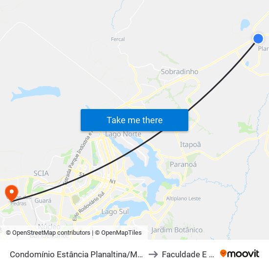 Condomínio Estância Planaltina/Mansões Itiquira - Hotel Barrigão to Faculdade E Colégio Mauá map