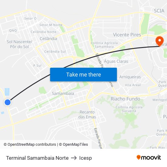 Terminal Samambaia Norte to Icesp map