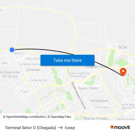 Terminal Setor O (Chegada) to Icesp map