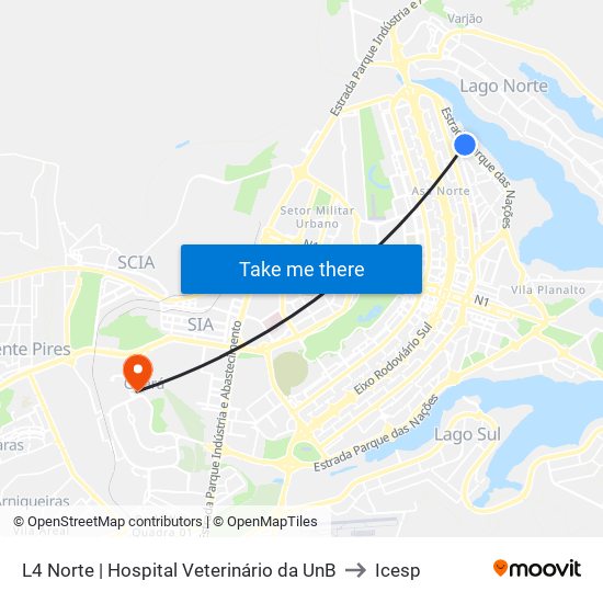 L4 Norte | Hospital Veterinário da UnB to Icesp map