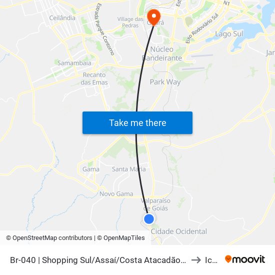 Br-040 | Shopping Sul/Assaí/Costa Atacadão (Passarela Azul) to Icesp map