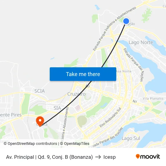 Av. Principal | Qd. 9, Conj. B (Bonanza) to Icesp map