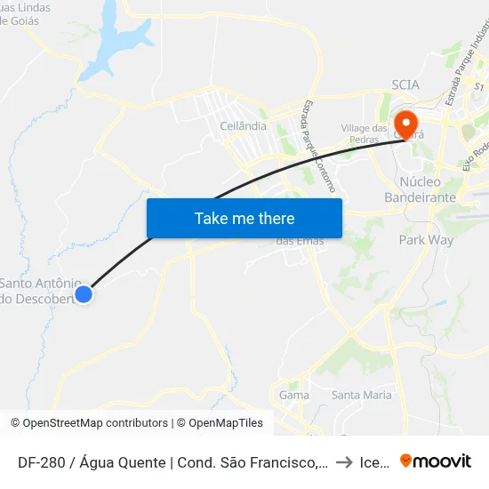 DF-280 / Água Quente | Cond. São Francisco, Qd. 1 to Icesp map