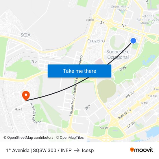 1ª Avenida | SQSW 300 / INEP to Icesp map