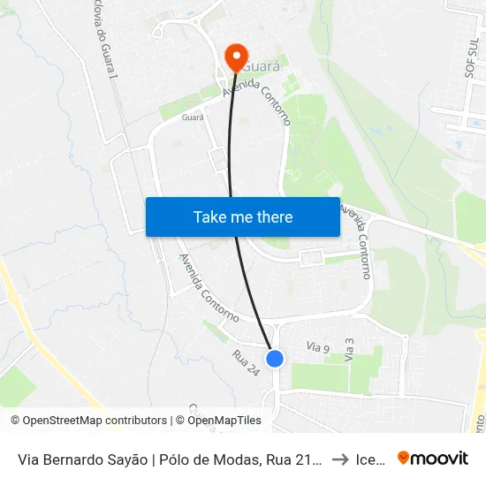 Via Bernardo Sayão | Pólo de Modas, Rua 21/20 to Icesp map