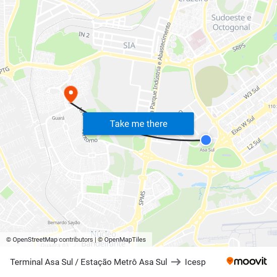 Terminal Asa Sul / Estação Metrô Asa Sul to Icesp map