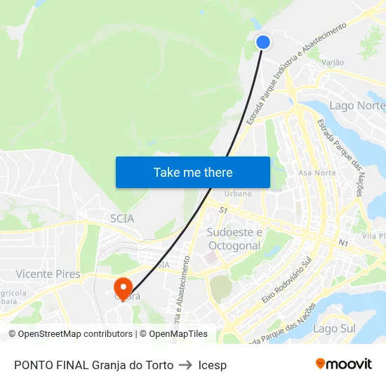 PONTO FINAL Granja do Torto to Icesp map