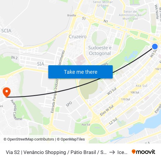 Via S2 | Venâncio Shopping / Pátio Brasil / SHS to Icesp map