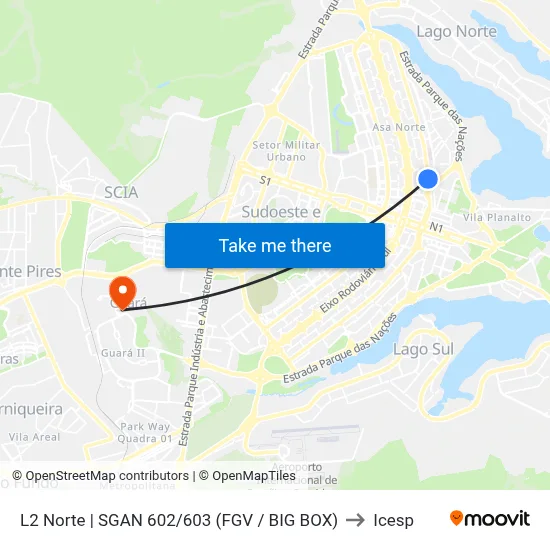 L2 Norte | SGAN 602/603 (FGV / BIG BOX) to Icesp map