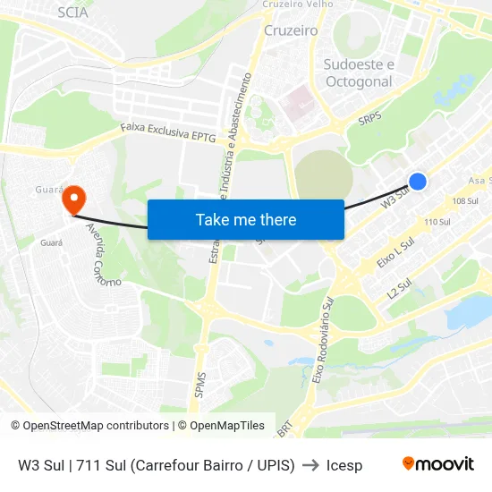 W3 Sul | 711 Sul (Carrefour Bairro / UPIS) to Icesp map