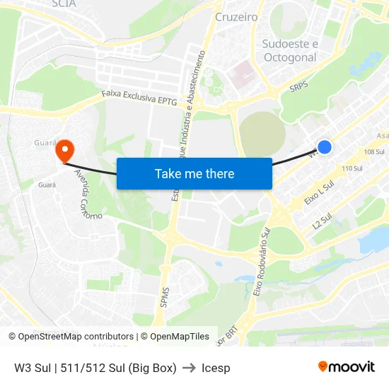 W3 Sul | 511/512 Sul (Big Box) to Icesp map