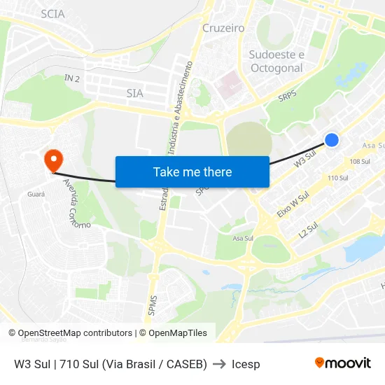 W3 Sul | 710 Sul (Via Brasil / CASEB) to Icesp map