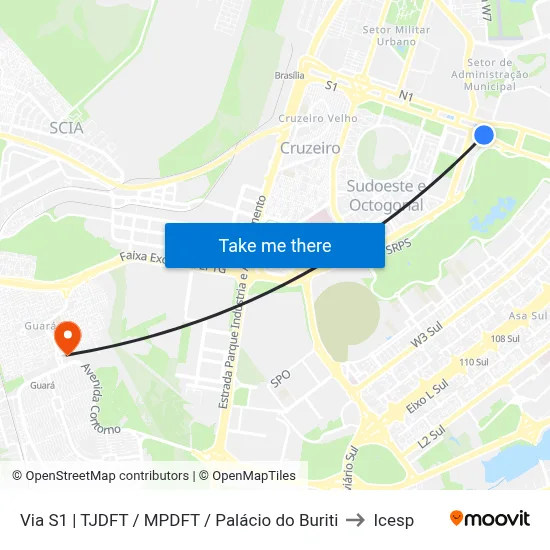 Via S1 | TJDFT / MPDFT / Palácio do Buriti to Icesp map