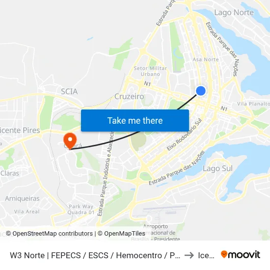 W3 Norte | FEPECS / ESCS / Hemocentro / PETZ to Icesp map