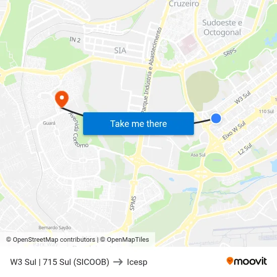 W3 Sul | 715 Sul (SICOOB) to Icesp map