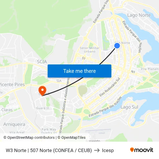 W3 Norte | 507 Norte (CONFEA / CEUB) to Icesp map