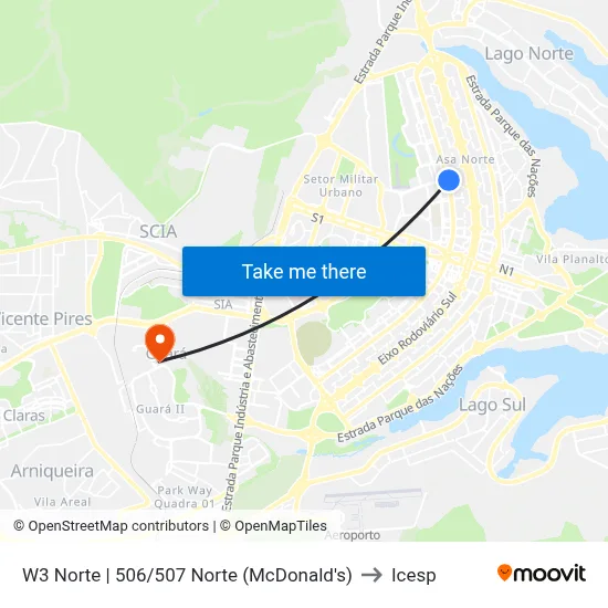 W3 Norte | 506/507 Norte (McDonald's) to Icesp map
