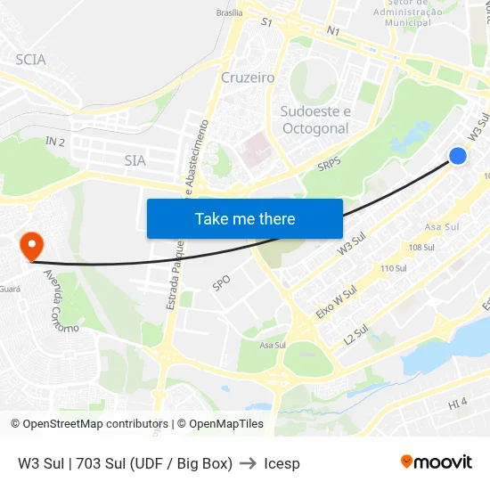 W3 Sul | 703 Sul (UDF / Big Box) to Icesp map