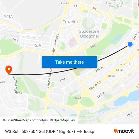 W3 Sul | 503/504 Sul (UDF / Big Box) to Icesp map