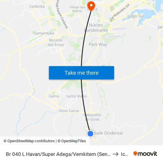 Br 040 L Havan/Super Adega/Vemkitem (Sentido Luziânia) to Icesp map