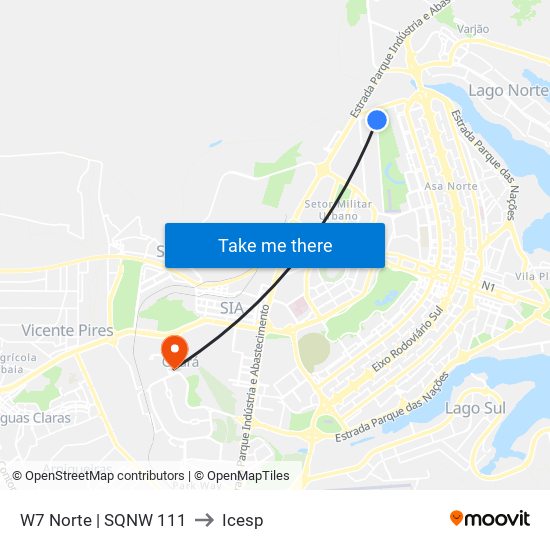 W7 Norte | SQNW 111 to Icesp map