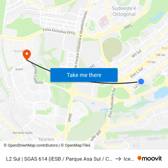 L2 Sul | SGAS 614 (IESB / Parque Asa Sul / CREAS) to Icesp map
