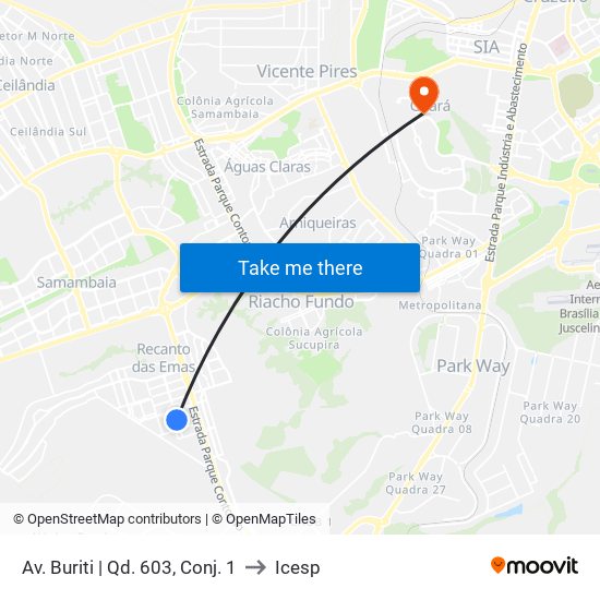 Av. Buriti | Qd. 603, Conj. 1 to Icesp map