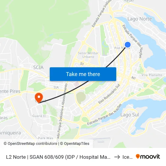 L2 Norte | SGAN 608/609 (IDP / Hospital Mantevida) to Icesp map