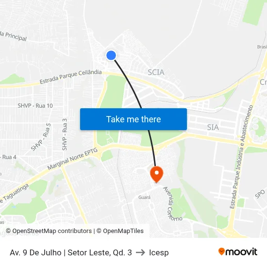 Av. 9 De Julho | Setor Leste, Qd. 3 to Icesp map