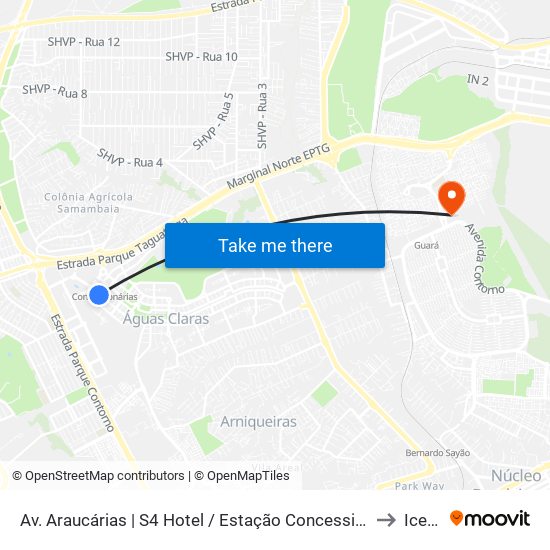 Av. Araucárias | S4 Hotel / Estação Concessionárias to Icesp map