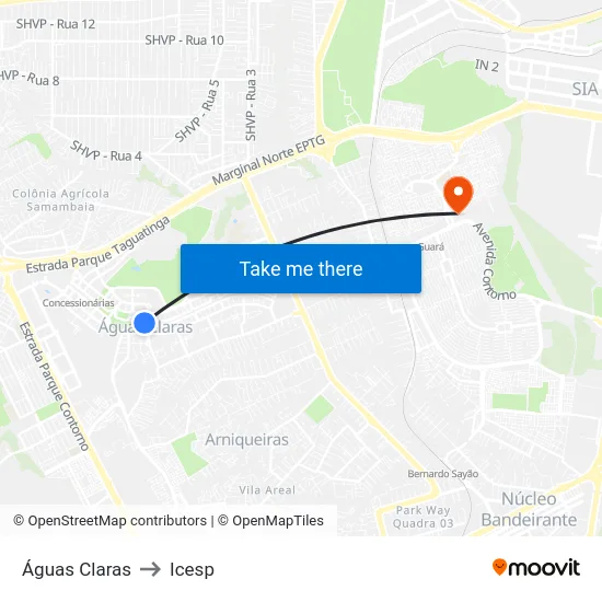 Águas Claras to Icesp map