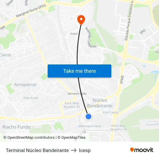 Terminal Núcleo Bandeirante to Icesp map