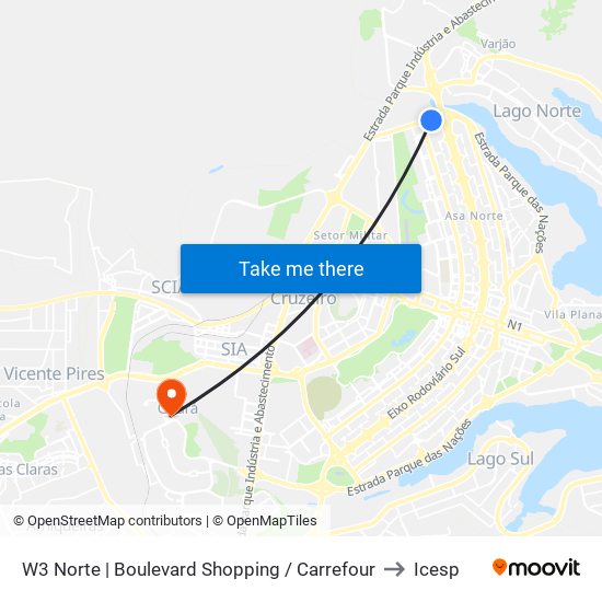 W3 Norte | Boulevard Shopping / Carrefour to Icesp map