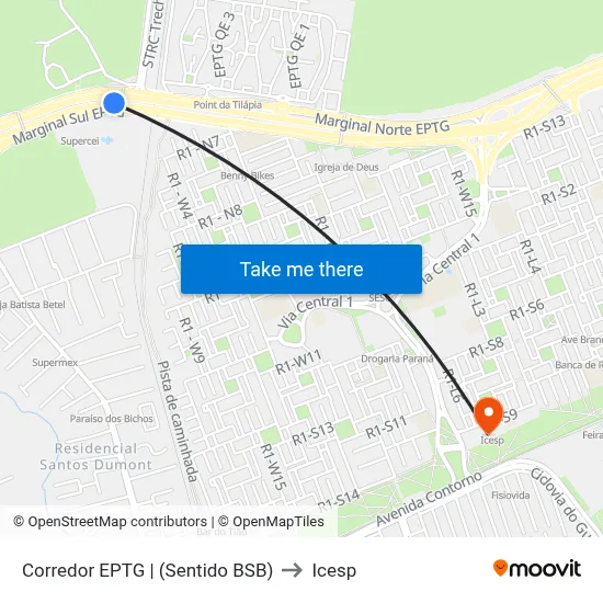 Corredor EPTG | (Sentido BSB) to Icesp map