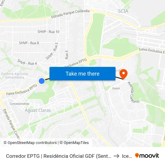 Corredor EPTG | Residência Oficial GDF (Sentido BSB) to Icesp map