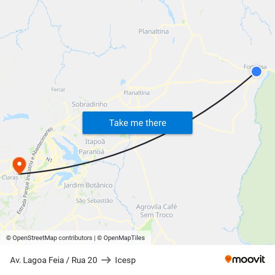 Av. Lagoa Feia / Rua 20 to Icesp map
