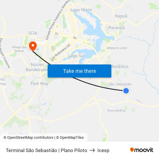 Terminal São Sebastião | Plano Piloto to Icesp map