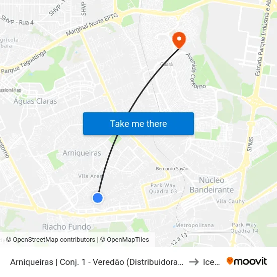Arniqueiras | Conj. 1 - Veredão (Distribuidora Mf) to Icesp map